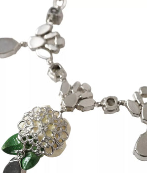 Dolce &amp; Gabbana Collar con colgantes de rosas de cristal transparente de latón plateado
