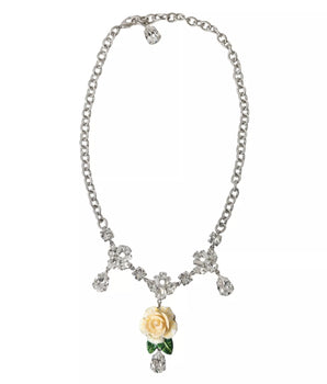 Dolce &amp; Gabbana Collar con colgantes de rosas de cristal transparente de latón plateado