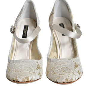 Dolce & Gabbana White Lace Crystals Heels Sandals Shoes