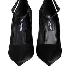 Dolce & Gabbana Black Satin Ankle Strap Heels Pumps Shoes