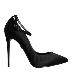 Dolce & Gabbana Black Satin Ankle Strap Heels Pumps Shoes