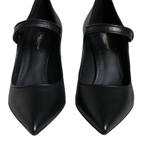 Dolce & Gabbana Black Leather Logo Heels Mary Janes Pumps Shoes