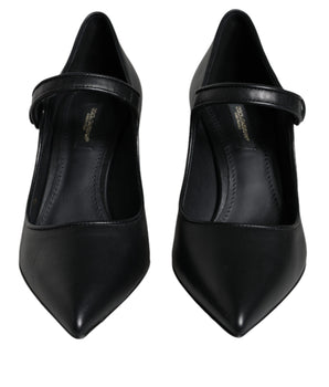 Dolce & Gabbana Black Leather Logo Heels Mary Janes Pumps Shoes