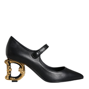 Dolce & Gabbana Black Leather Logo Heels Mary Janes Pumps Shoes