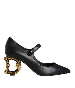 Dolce & Gabbana Black Leather Logo Heels Mary Janes Pumps Shoes