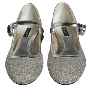 Dolce & Gabbana Silver Mesh Crystal Mary Jane Pumps Shoes