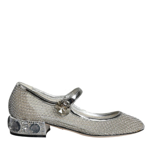 Dolce & Gabbana Silver Mesh Crystal Mary Jane Pumps Shoes