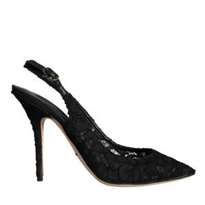 Dolce & Gabbana Black Taormina Lace Bellucci Slingbacks Shoes