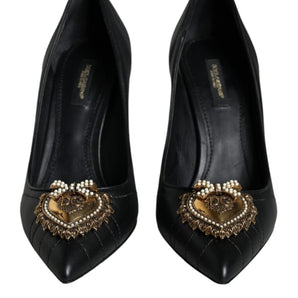 Dolce & Gabbana Black Leather Heart DEVOTION Pumps Shoes