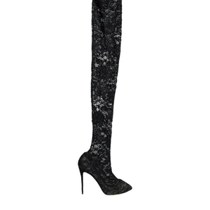 Dolce & Gabbana Black Stretch Socks Taormina Lace Boots Shoes