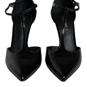 Dolce & Gabbana Black Patent Leather T-strap Heels Pumps Shoes