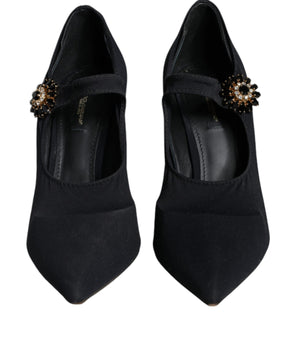 Dolce &amp; Gabbana Zapatos de tacón con cristales de punto Mary Jane en negro