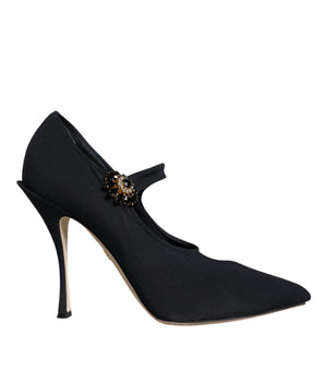 Dolce &amp; Gabbana Zapatos de tacón con cristales de punto Mary Jane en negro