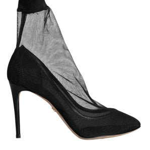 Dolce & Gabbana Black Tulle Stretch Ankle Boots Pumps Shoes