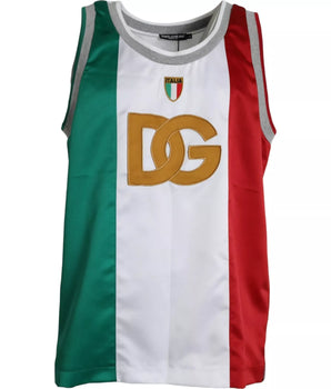 Dolce &amp; Gabbana White Green Sleeveless Top Italian Flag Basket T-shirt