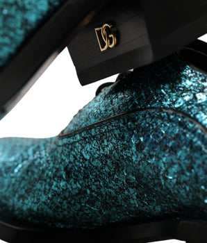 Dolce & Gabbana Blue Leather Derby Block Heels Dress Shoes