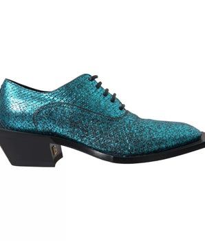 Dolce & Gabbana Blue Leather Derby Block Heels Dress Shoes