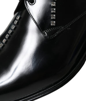Dolce & Gabbana Black Leather Crystal Dress Formal Shoes
