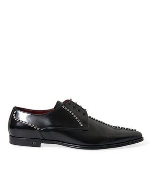 Dolce & Gabbana Black Leather Crystal Dress Formal Shoes