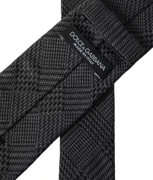 Dolce &amp; Gabbana Dark Gray Plaid Patterned Silk Adjustable Men Tie