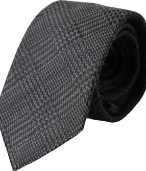 Dolce &amp; Gabbana Dark Gray Plaid Patterned Silk Adjustable Men Tie