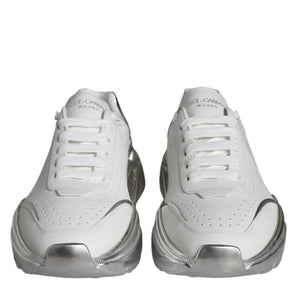 Dolce & Gabbana White Silver Daymaster Leather Sneakers Shoes