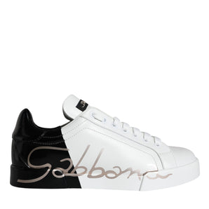 Dolce & Gabbana White Black Portofino Low Top Sneakers Shoes