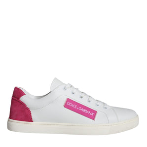 Dolce & Gabbana White Pink Leather Logo Classic Sneaker Shoes