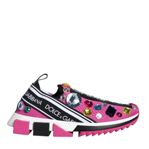 Dolce & Gabbana Pink Sorrento Crystals Low Top Sneakers Shoes