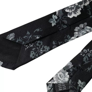 Dolce & Gabbana Black Floral Print Silk Adjustable Men Tie