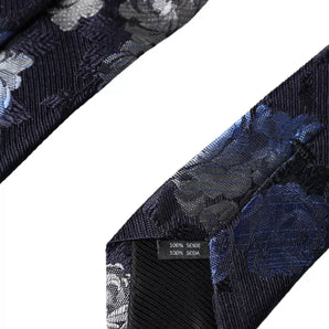 Dolce & Gabbana Dark Blue Floral Fantasy Silk Adjustable Men Tie