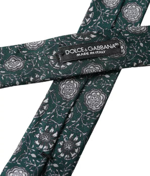 Dolce & Gabbana Green Floral Print Silk Adjustable Men Tie