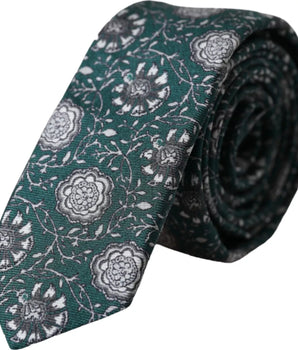 Dolce & Gabbana Green Floral Print Silk Adjustable Men Tie