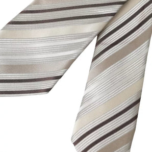 Dolce & Gabbana Beige Stripes Fantasy Silk Adjustable Men Tie