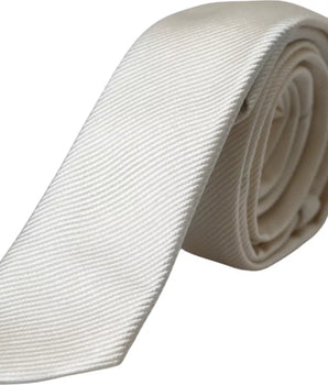 Dolce &amp; Gabbana White Solid 100% Silk Adjustable Tie