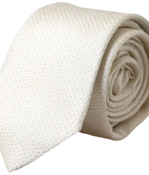 Dolce & Gabbana Off White 100% Silk Adjustable Necktie Men Tie