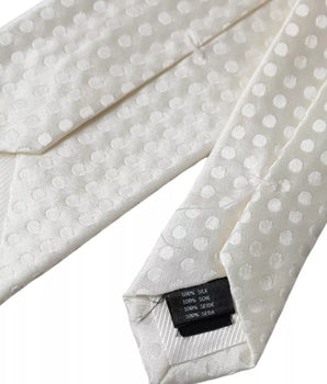 Dolce & Gabbana White Dotted Silk Classic Adjustable Men Tie