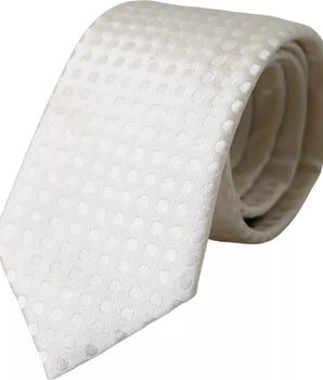 Dolce & Gabbana White Dotted Silk Classic Adjustable Men Tie