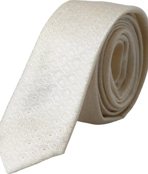 Dolce & Gabbana Off White Patterned Silk Adjustable Men Tie