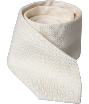 Dolce & Gabbana Off White Patterned Silk Classic Adjustable Tie