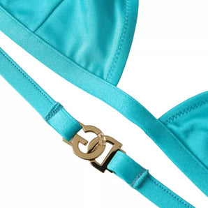 Dolce & Gabbana Blue Green Halter DG Logo Swimwear Beachwear Bikini Top