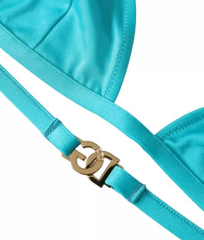 Dolce &amp; Gabbana Traje de baño con logo DG y cuello halter azul y verde Top de bikini para la playa