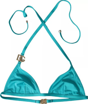 Dolce &amp; Gabbana Traje de baño con logo DG y cuello halter azul y verde Top de bikini para la playa