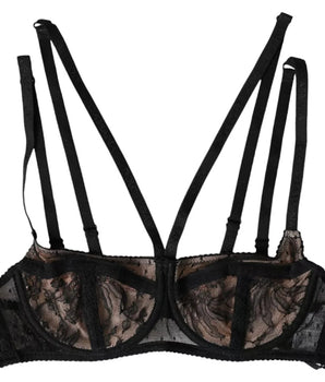 Dolce &amp; Gabbana Ropa interior con sujetador balconcino de nailon con encaje floral negro