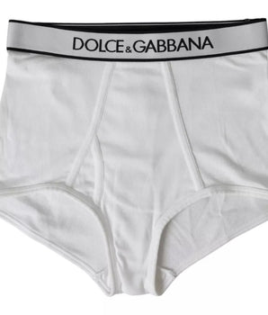 Dolce &amp; Gabbana White Cotton Stretch Branded Logo Underwear