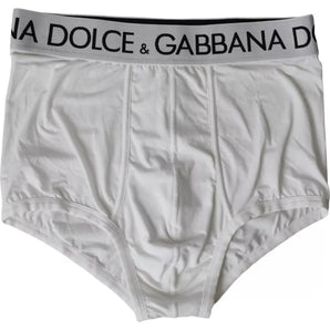 Dolce & Gabbana White Logo Cotton Stretch Brando Slip Underwear