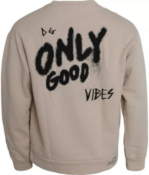 Dolce & Gabbana Beige Cotton Crew Neck Sweatshirt Sweater