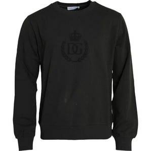 Dolce & Gabbana Gray Logo Cotton Crew Neck Pullover Sweater