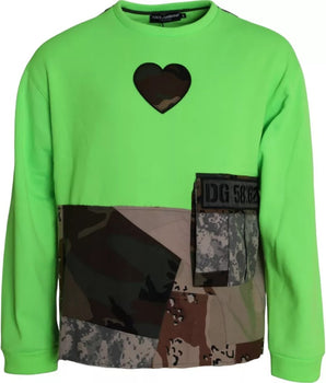 Dolce & Gabbana Green Patchwork Heart Crew Neck Pullover Sweater
