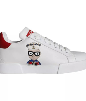Dolce &amp; Gabbana White Patch Calfskin Nappa Portofino Sneakers Shoes